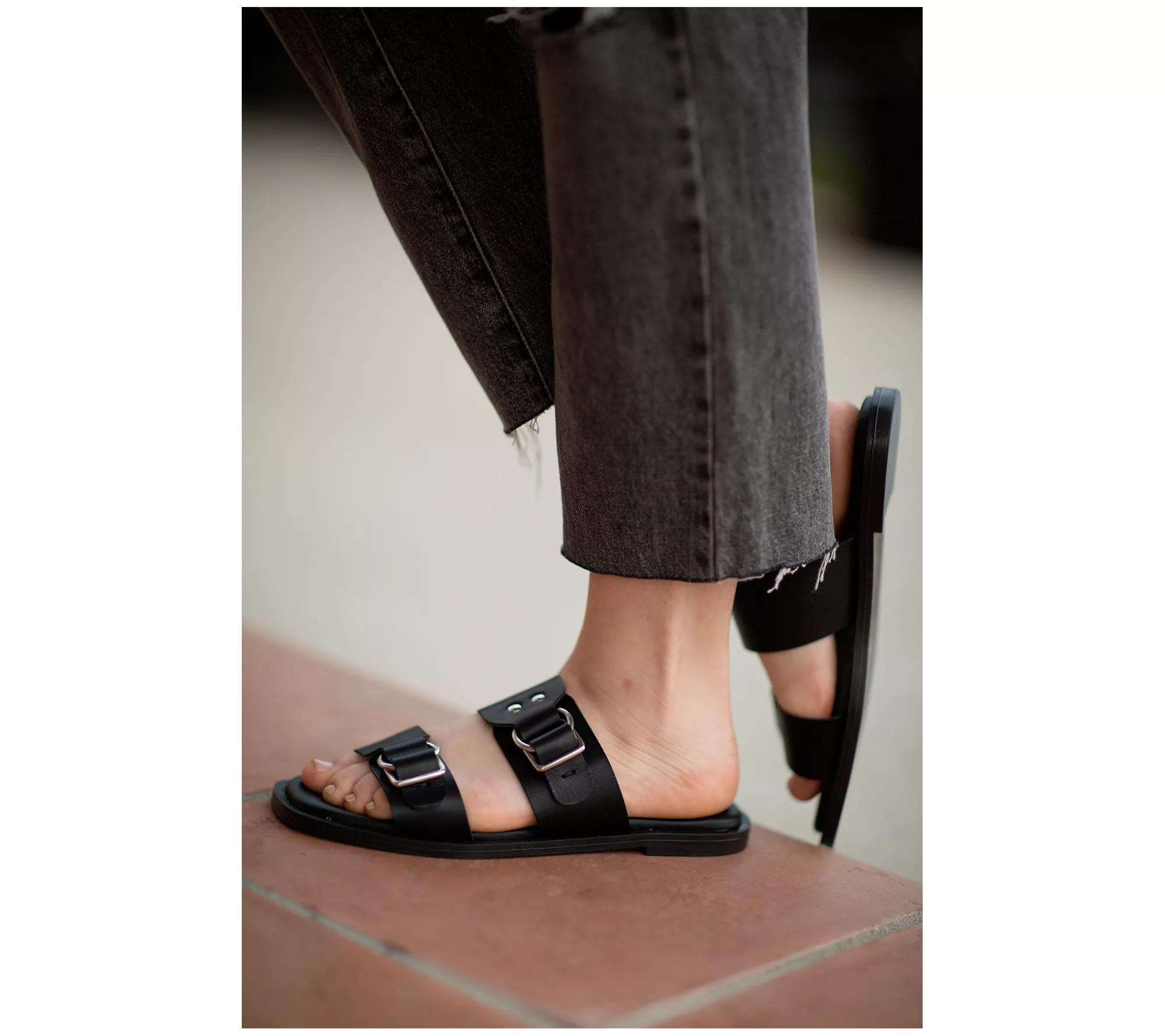 "As Is" Seychelles Buckle Leather Slide Sandals - Admire Me