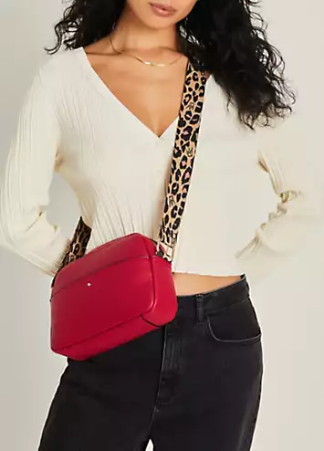 Accessorize Red Leopard Webbing Strap Cross-Body Camera Bag