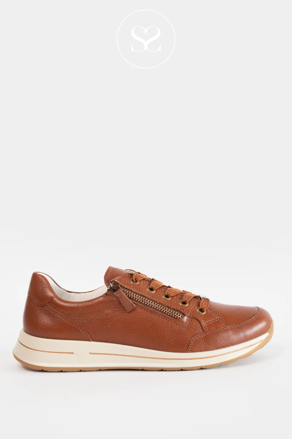 ARA 12-24801 TAN LEATHER WEDGE TRAINERS