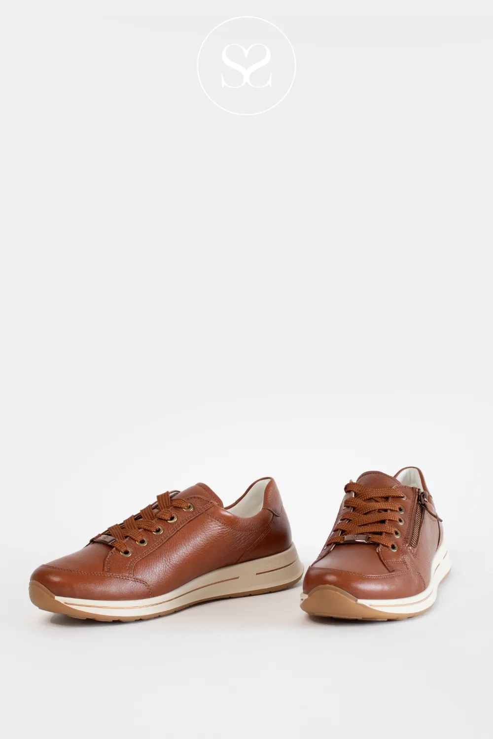 ARA 12-24801 TAN LEATHER WEDGE TRAINERS