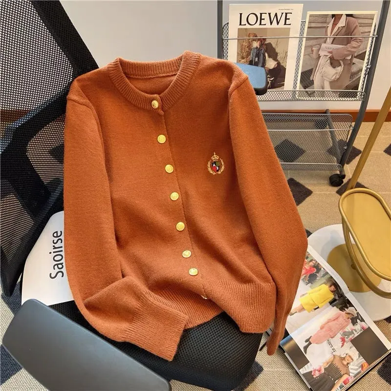 Autumn and winter new temperament college style long-sleeved knitted cardigan women's versatile loose sweater soft waxy slim top