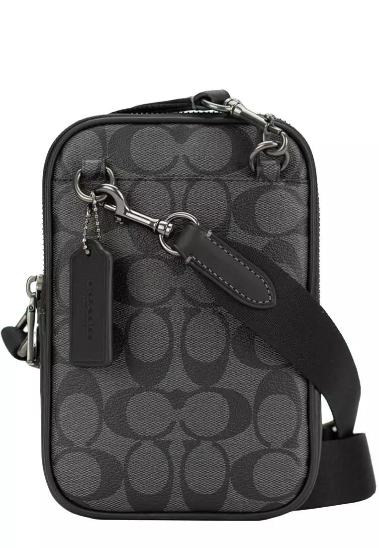 Coach Coach Aden Crossbody Bag In Signature Canvas In Charcoal/ Black CO912