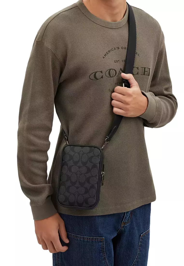 Coach Coach Aden Crossbody Bag In Signature Canvas In Charcoal/ Black CO912