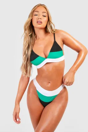 Color Block Plunge High Waisted Bikini Set