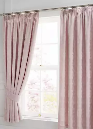 Dreams & Drapes Blush Woven Blossom Lined Pencil Curtains with Tie-Backs | Kaleidoscope