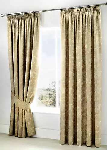 Dreams & Drapes Champagne Woven Jasmine Lined Pencil Curtains with Tie-Backs | Kaleidoscope