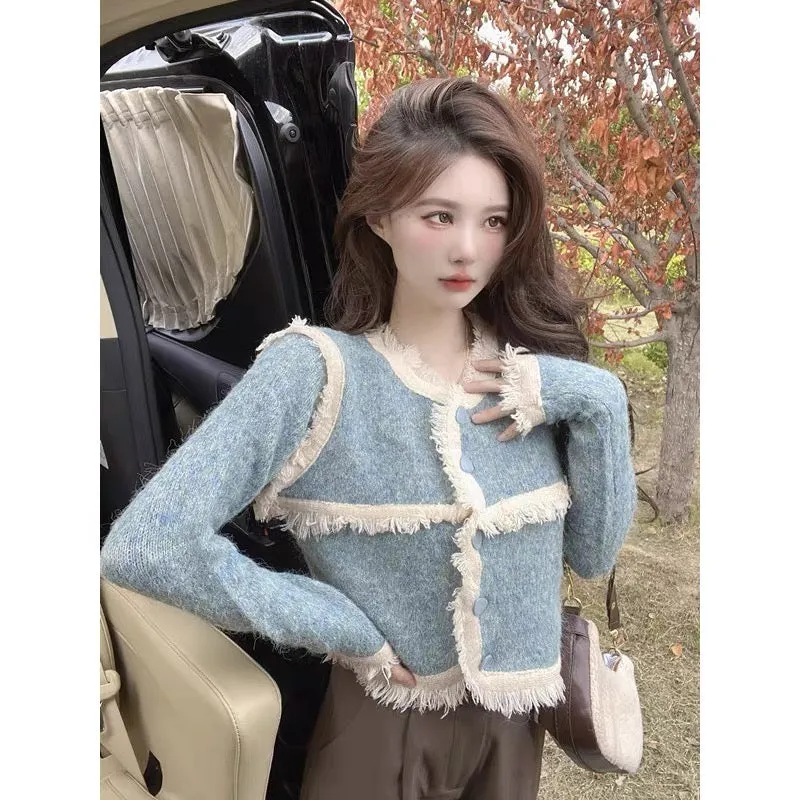 Elegant lady style short fringed cardigan jacket top women's autumn and winter style unique design long-sleeved thickened sweate