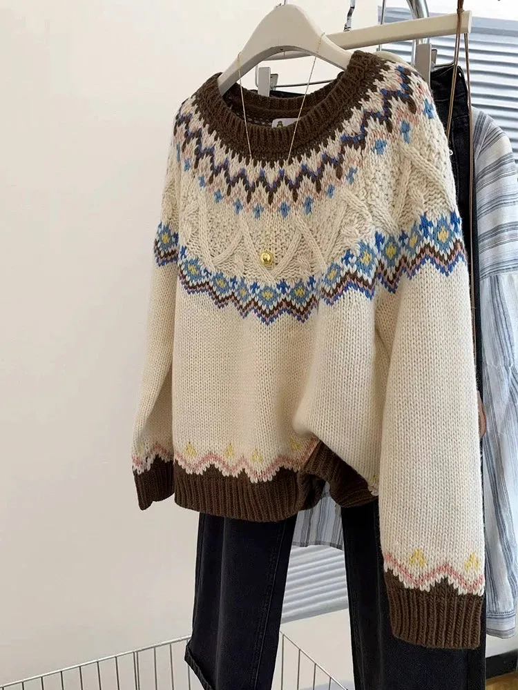 Fair Isle pullover women's autumn and winter outer wear and inner wear 2024 new loose lazy style knitted sweater top