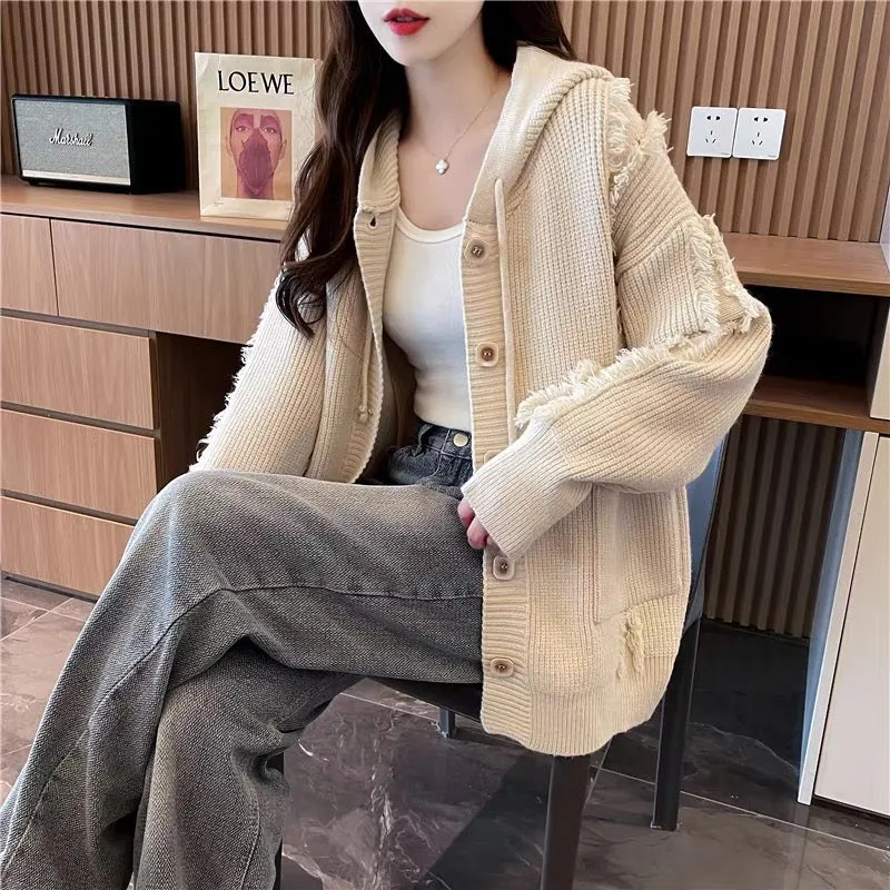 Fashionable design hooded knitted cardigan for women 2023 new autumn versatile Korean style age-reducing sweater jacket (S0617)