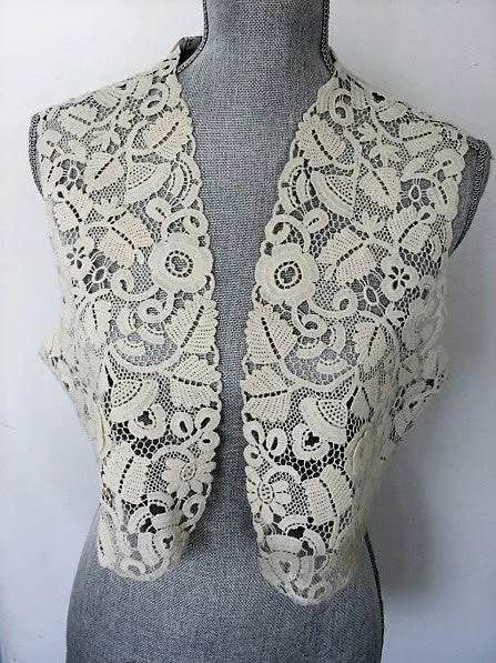 GORGEOUS Rare 20s-30s Lace Bolero, Jacket or Vest Irish Crochet Like Lace Flowers Gatsby Flapper Downton Abbey Bridal Vintage Cl