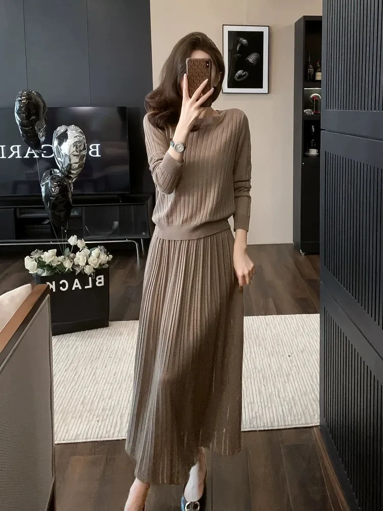 High-end fashionable knitted suit skirt in autumn and winter, slim and fashionable, age-reducing, casual temperament, sweater sk