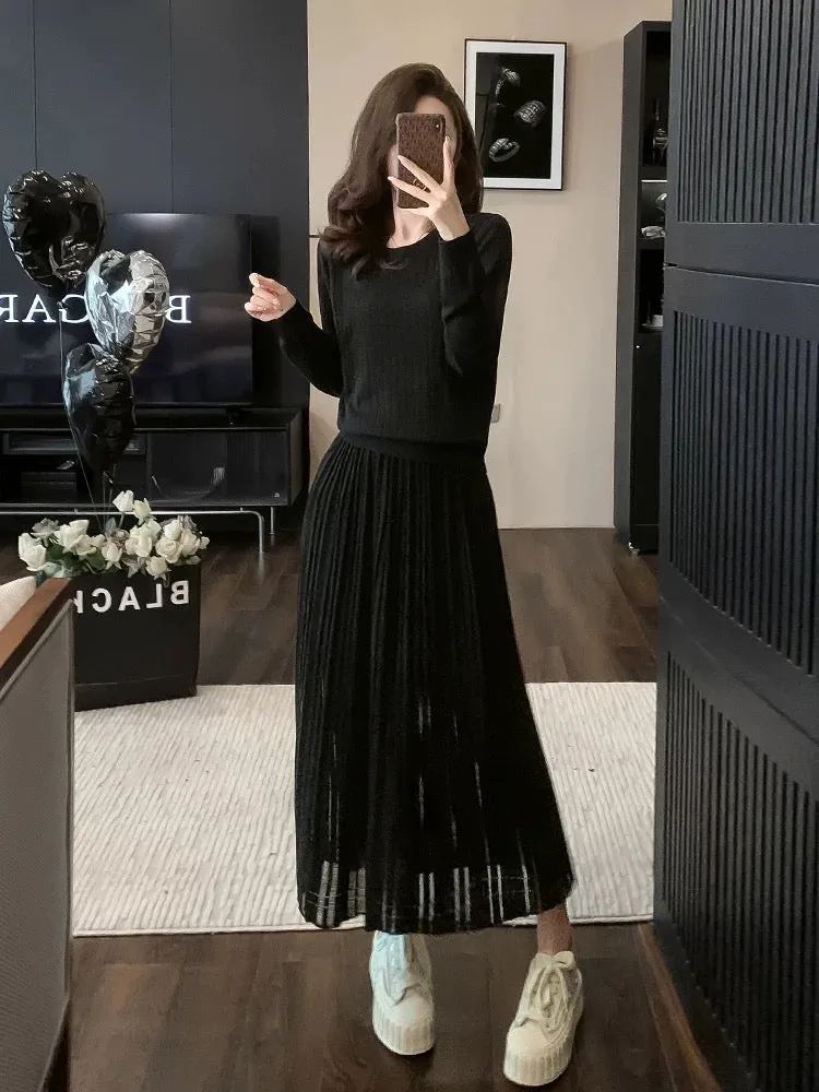 High-end fashionable knitted suit skirt in autumn and winter, slim and fashionable, age-reducing, casual temperament, sweater sk