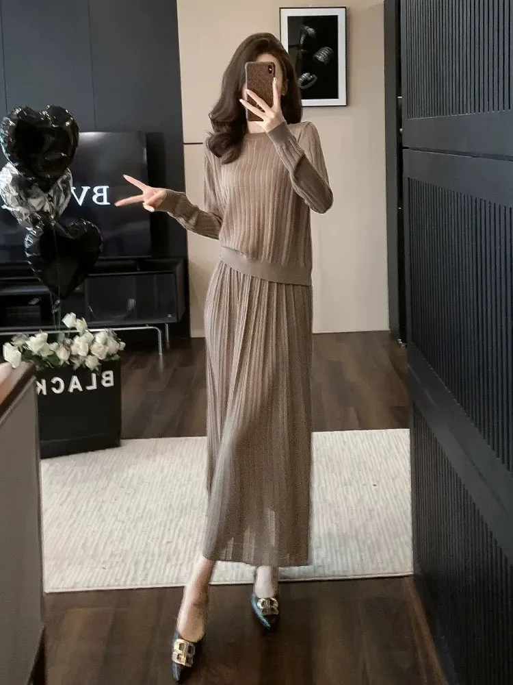 High-end fashionable knitted suit skirt in autumn and winter, slim and fashionable, age-reducing, casual temperament, sweater sk