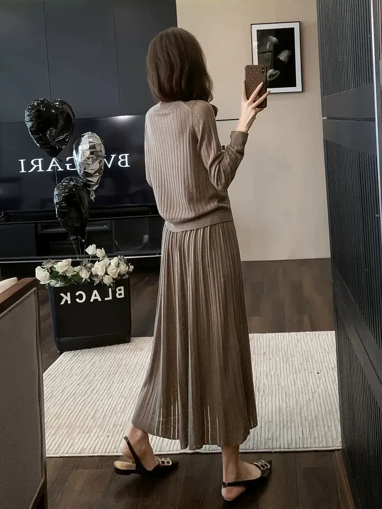 High-end fashionable knitted suit skirt in autumn and winter, slim and fashionable, age-reducing, casual temperament, sweater sk