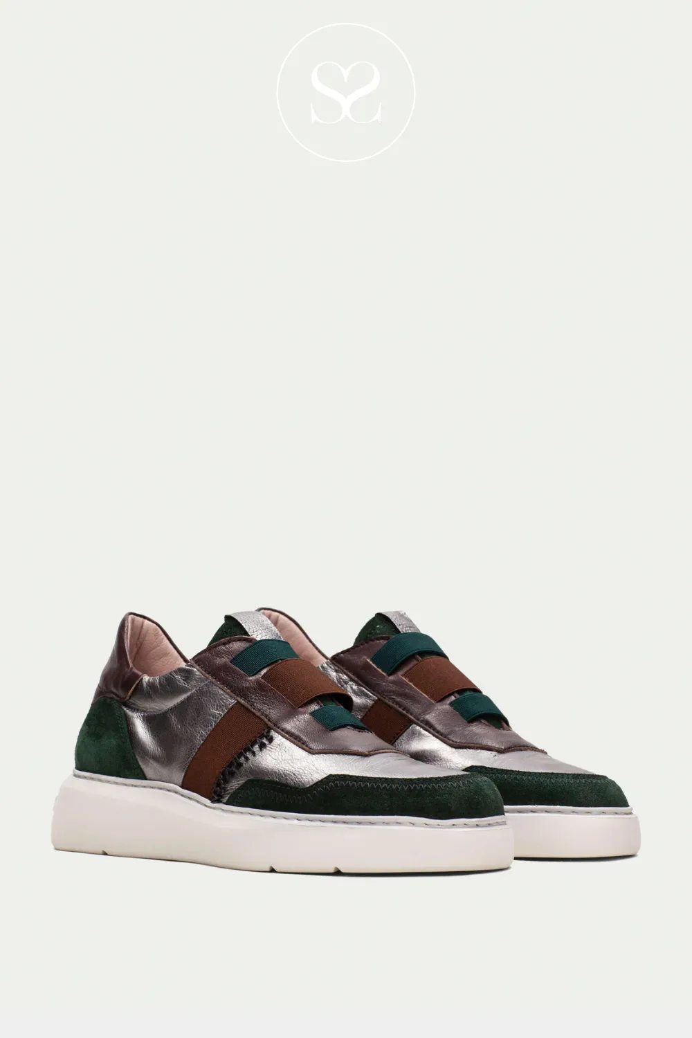 HISPANITAS CHI243651 GREEN/PEWTER/BROWN LEATHER PULL ON TRAINERS