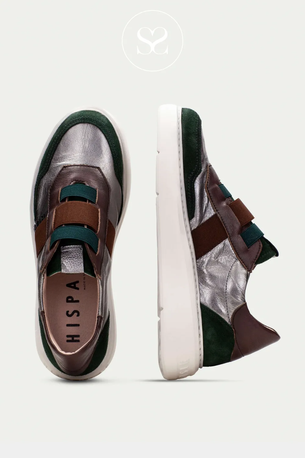 HISPANITAS CHI243651 GREEN/PEWTER/BROWN LEATHER PULL ON TRAINERS