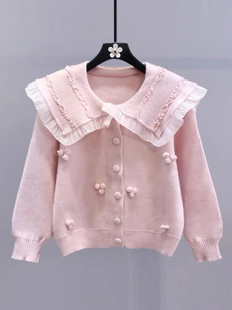 Japanese gentle style doll collar sweater jacket for women autumn and winter 2023 new loose and high-quality age-reducing knitte