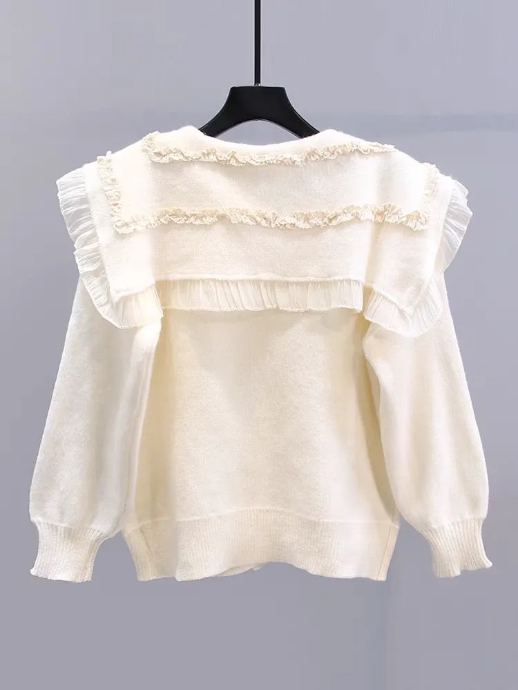 Japanese gentle style doll collar sweater jacket for women autumn and winter 2023 new loose and high-quality age-reducing knitte