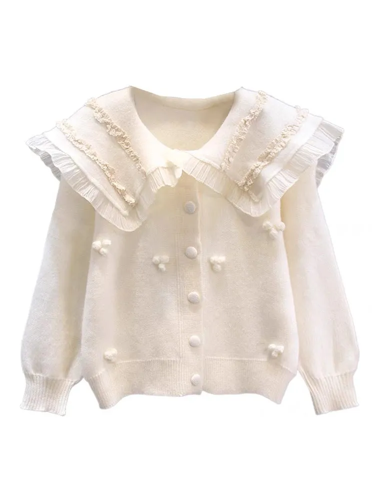 Japanese gentle style doll collar sweater jacket for women autumn and winter 2023 new loose and high-quality age-reducing knitte