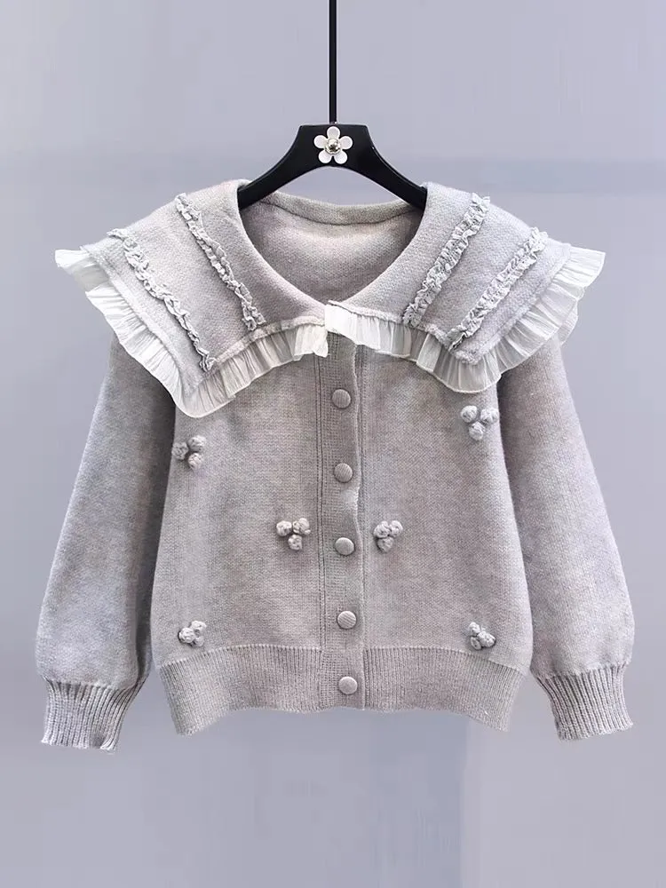 Japanese gentle style doll collar sweater jacket for women autumn and winter 2023 new loose and high-quality age-reducing knitte