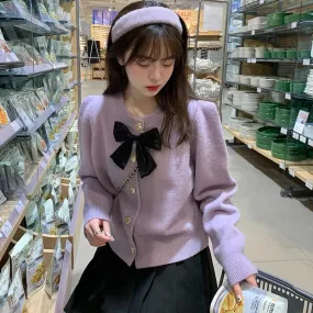 Japanese sweet bow knitted cardigan for women 2023 new spring and autumn style, age-reducing, small fragrance style sweater jack