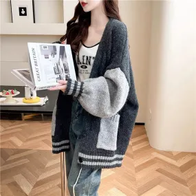 Loose and lazy style knitted sweater cardigan for women 2023 new autumn fashionable and versatile Korean style knitted jacket (S