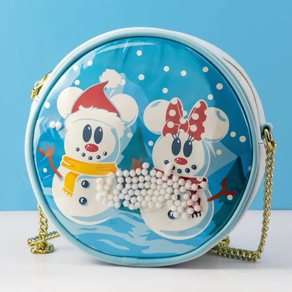 Loungefly x Disney Snowman Mickey and Minnie Mouse Snow Globe Crossbody Bag