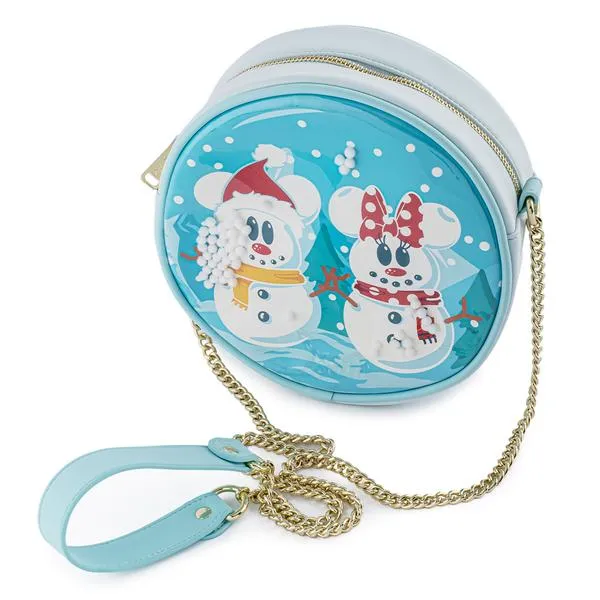 Loungefly x Disney Snowman Mickey and Minnie Mouse Snow Globe Crossbody Bag