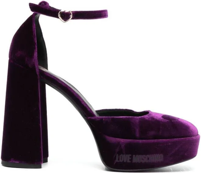 Love Moschino 130mm logo-print suede mules Purple