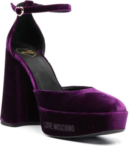 Love Moschino 130mm logo-print suede mules Purple