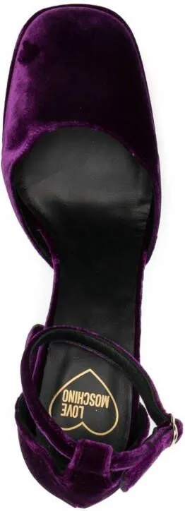 Love Moschino 130mm logo-print suede mules Purple