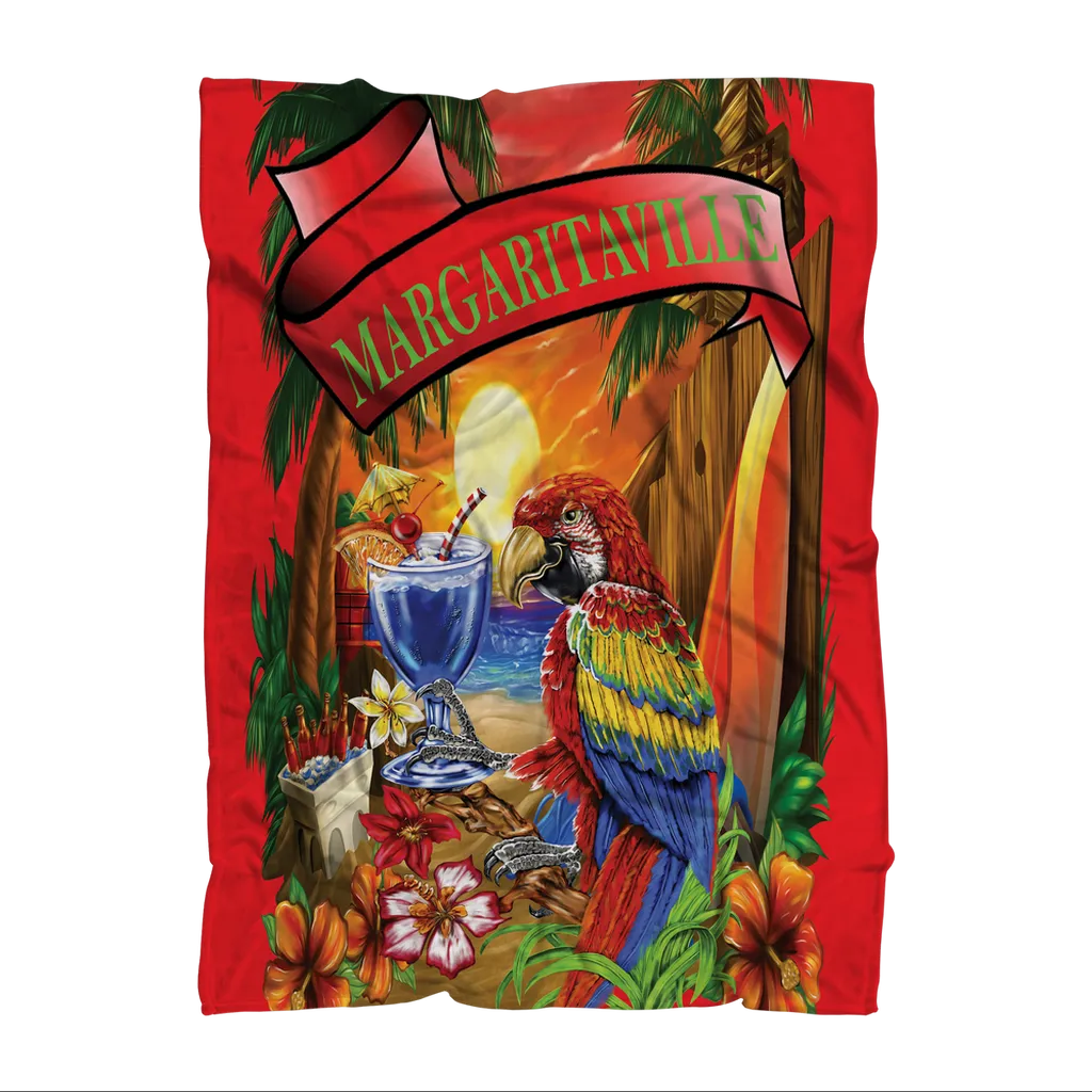 Margaritaville Red Parrot Premium Sublimation Adult Blanket