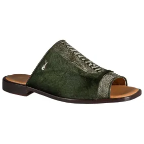 Mauri 5108 Ostrich Leg Suede / Pony Sandals Forest Green (Special Order)