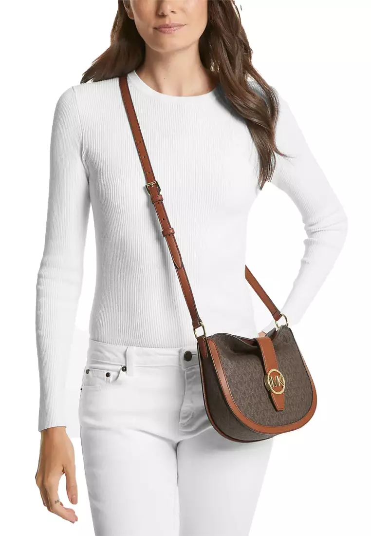 MICHAEL KORS Michael Kors GABBY SM FLDVR HOBO XBODY PVC small women's one shoulder crossbody bag 35H3G5GC1B BROWN