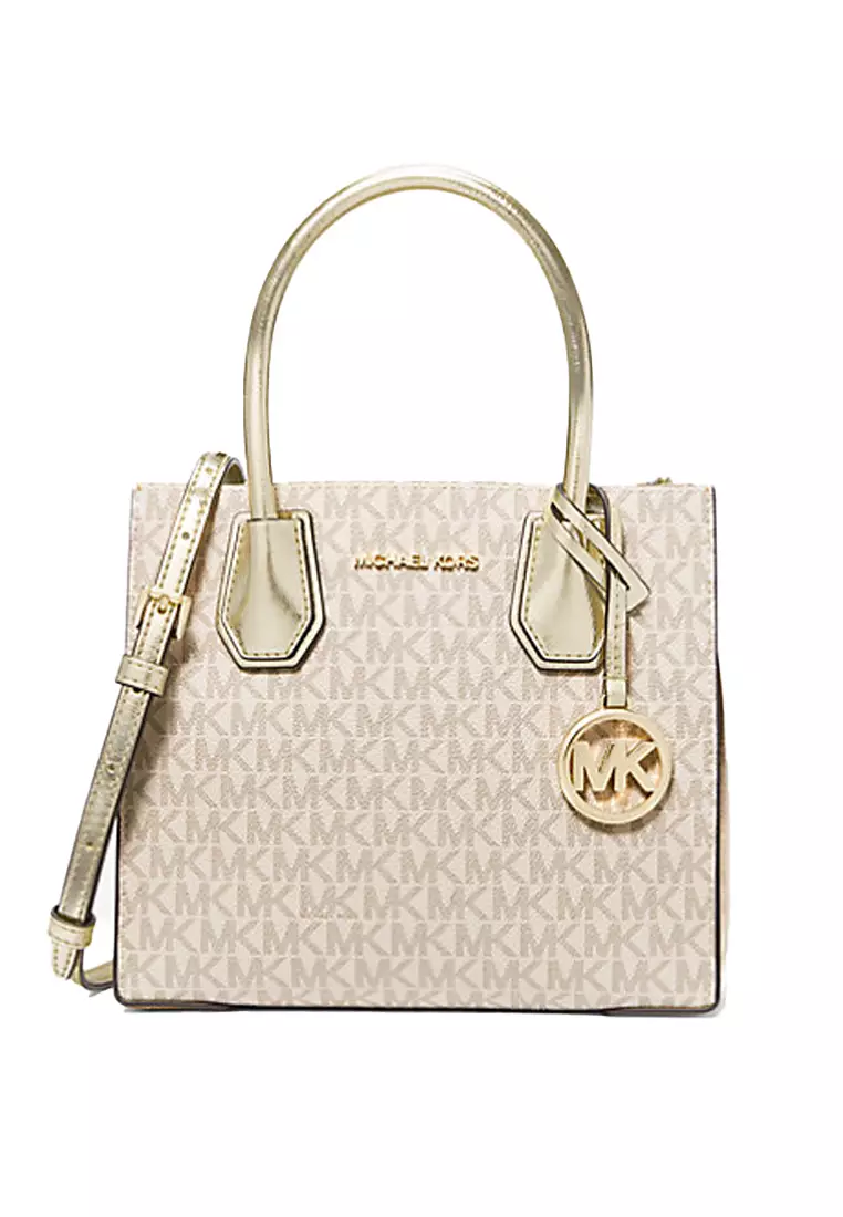 MICHAEL KORS Michael Kors Mercer Medium Signature Logo and Metallic Accordion Crossbody Bag PVC small women's one shoulder 