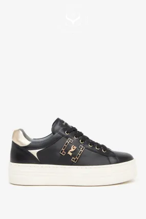 NERO GIARDINI I411612D BLACK LEATHER FLATFORM TRAINERS