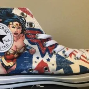 New Converse Chuck Taylor Hi WONDER WOMAN Print DC Comic...