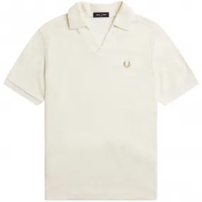 Open Collar Towelling Polo Shirt - Ecru