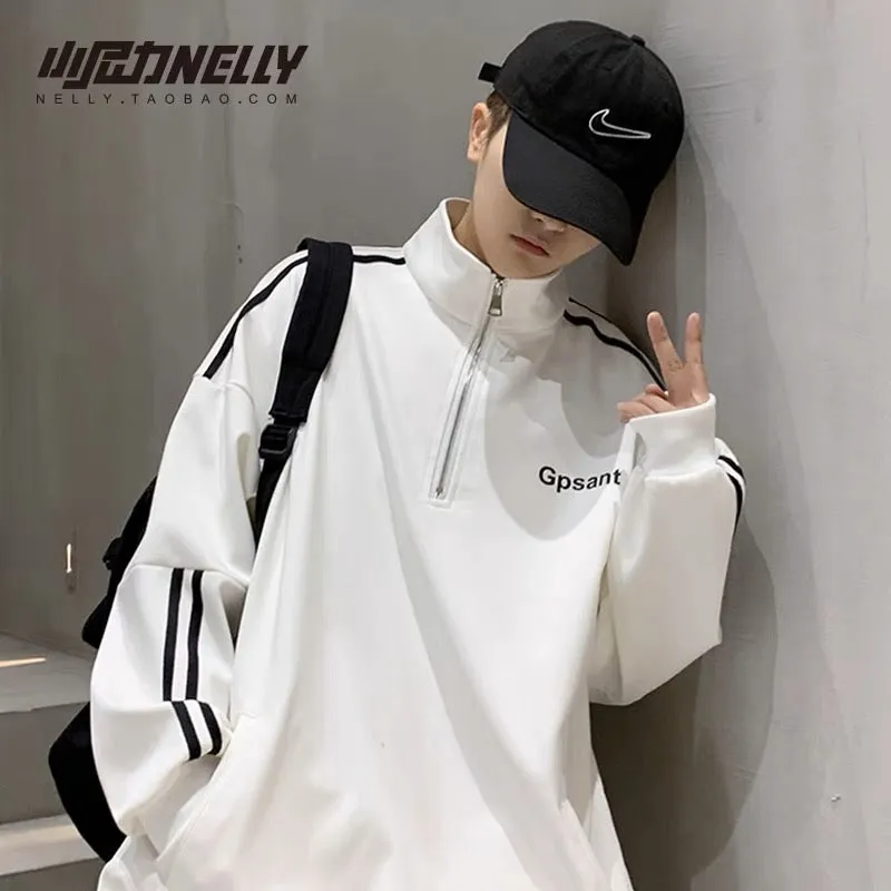 Oversize loose ins couple clothing half-zip cardigan casual American street pullover sweatshirt men and women bf style