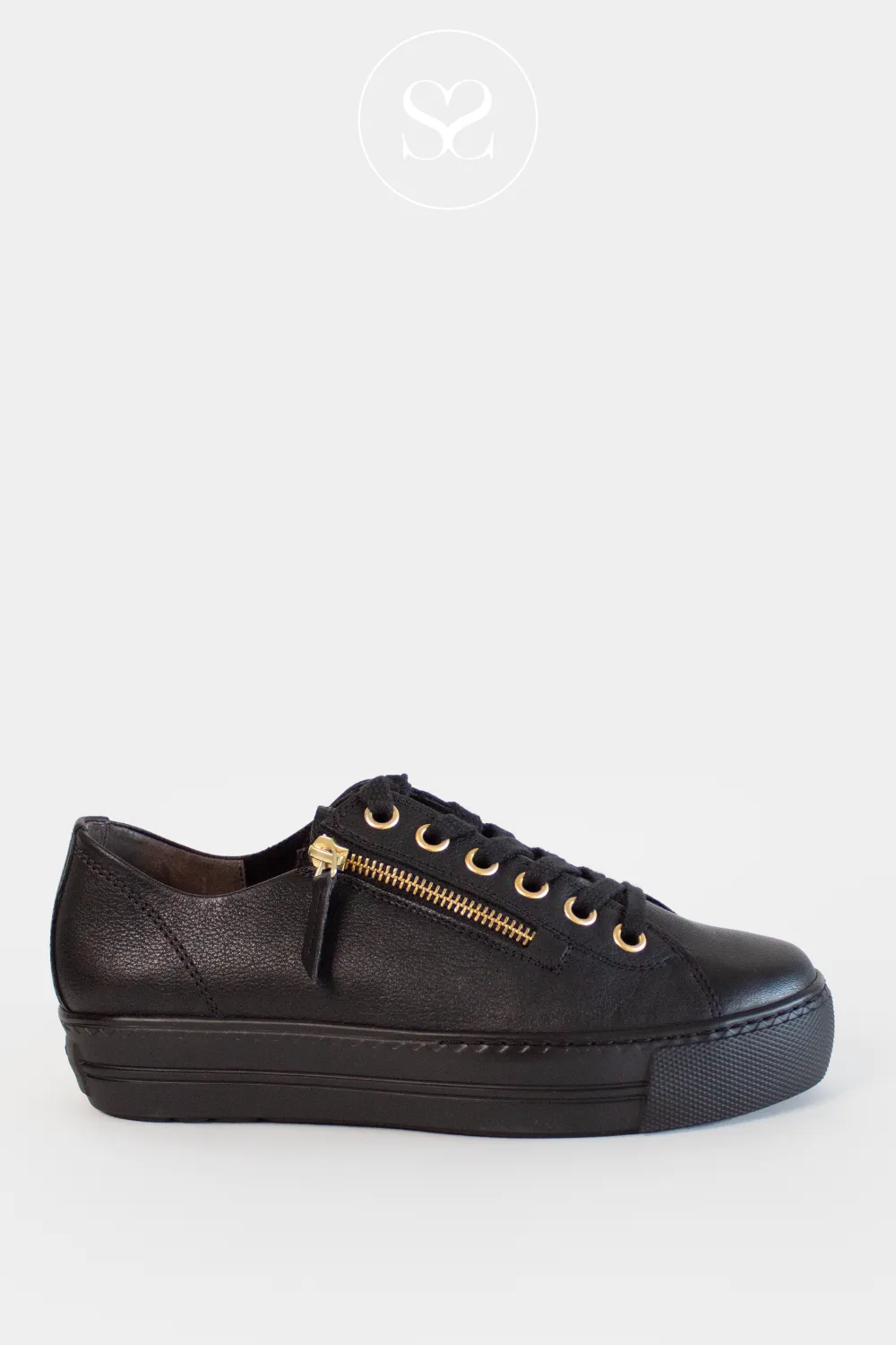 PAUL GREEN 5006 BLACK/GOLD LEATHER FLATFORM TRAINERS