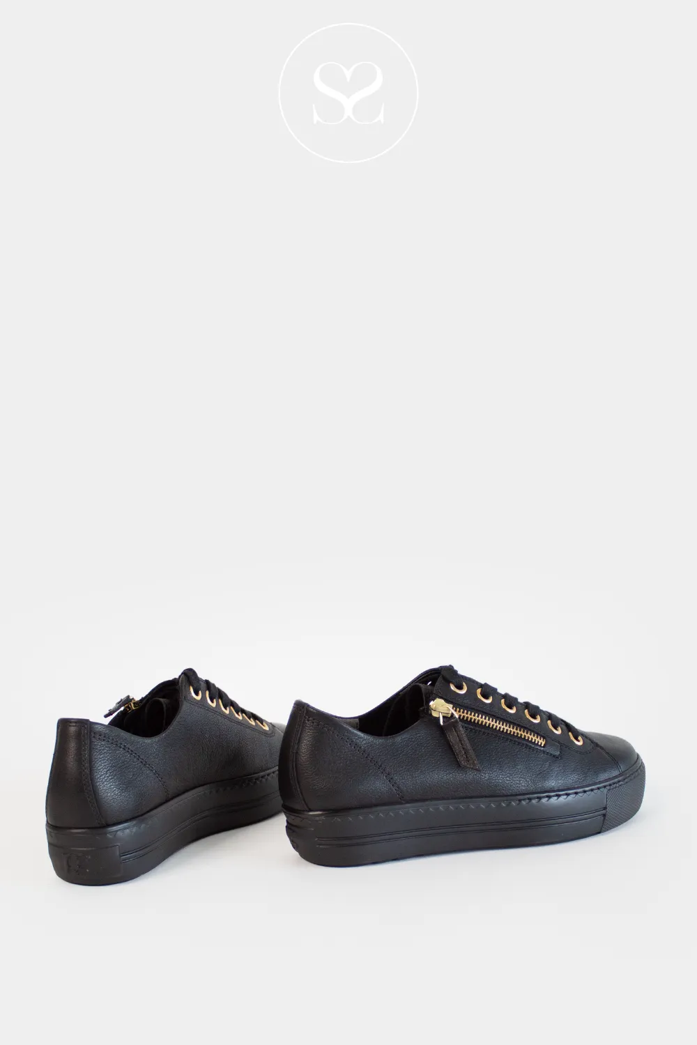 PAUL GREEN 5006 BLACK/GOLD LEATHER FLATFORM TRAINERS