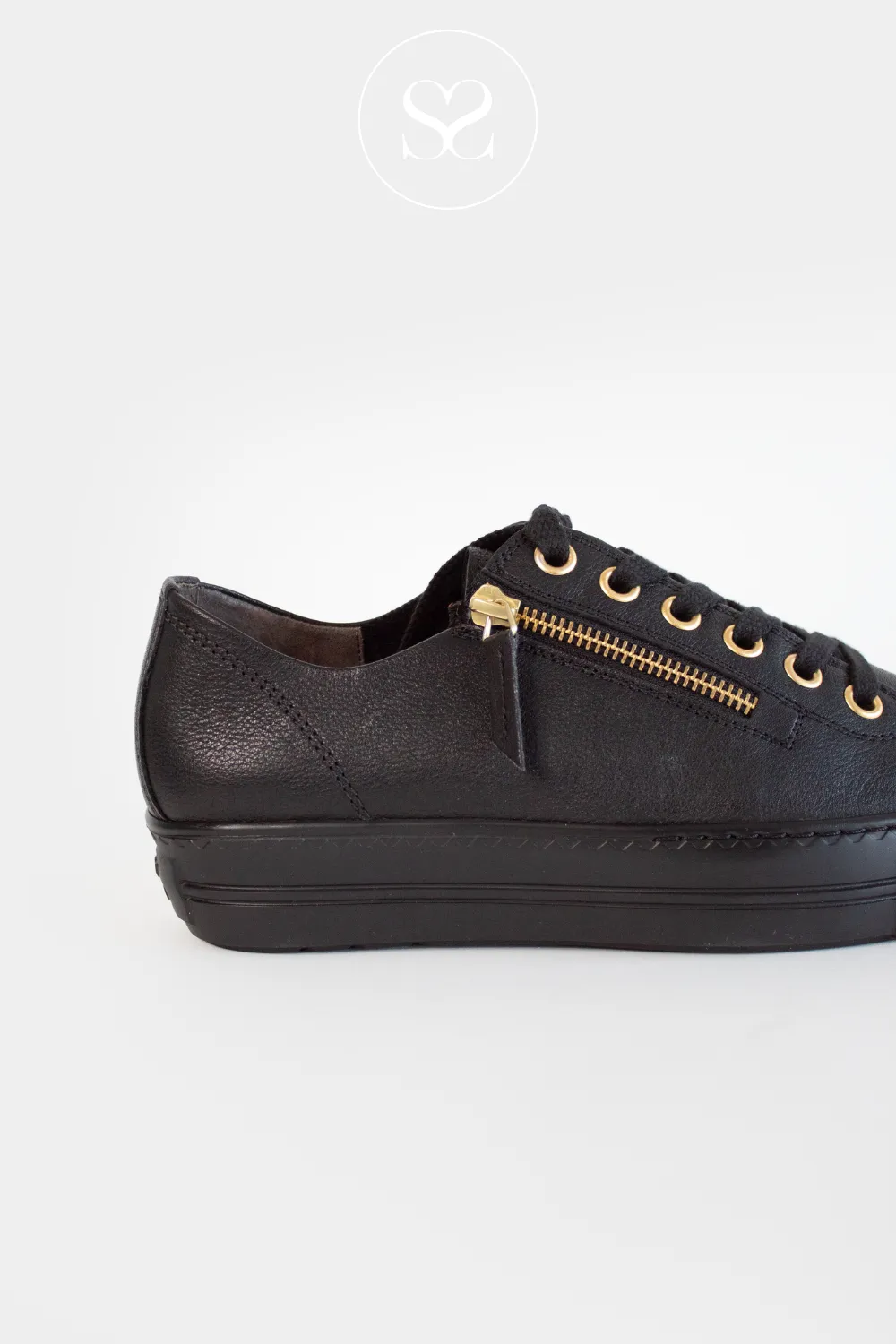 PAUL GREEN 5006 BLACK/GOLD LEATHER FLATFORM TRAINERS