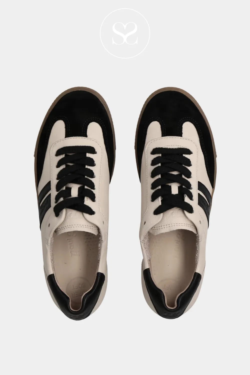 PAUL GREEN 5350 BLACK & BISCUIT LEATHER LOW PROFILE TRAINERS