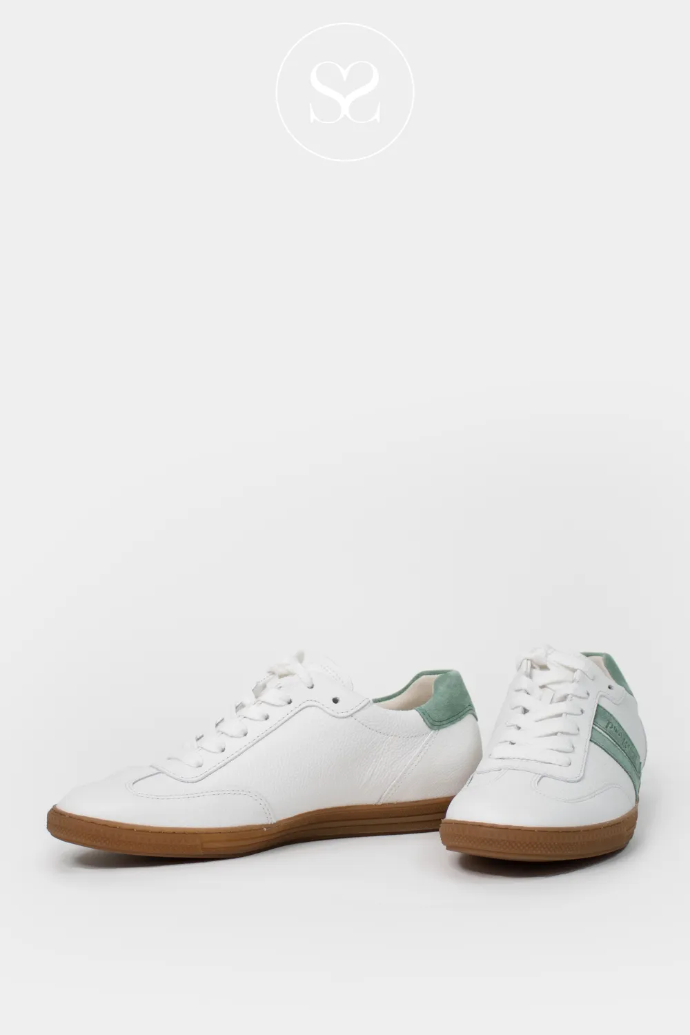 PAUL GREEN 5450 CREAM/APPLE GREEN LOW PROFILE TRAINERS