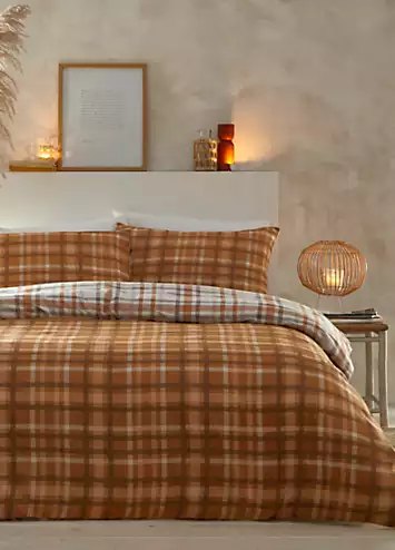 Portfolio Home Tartan Brushed Cotton Duvet Cover Set - Orange | Kaleidoscope