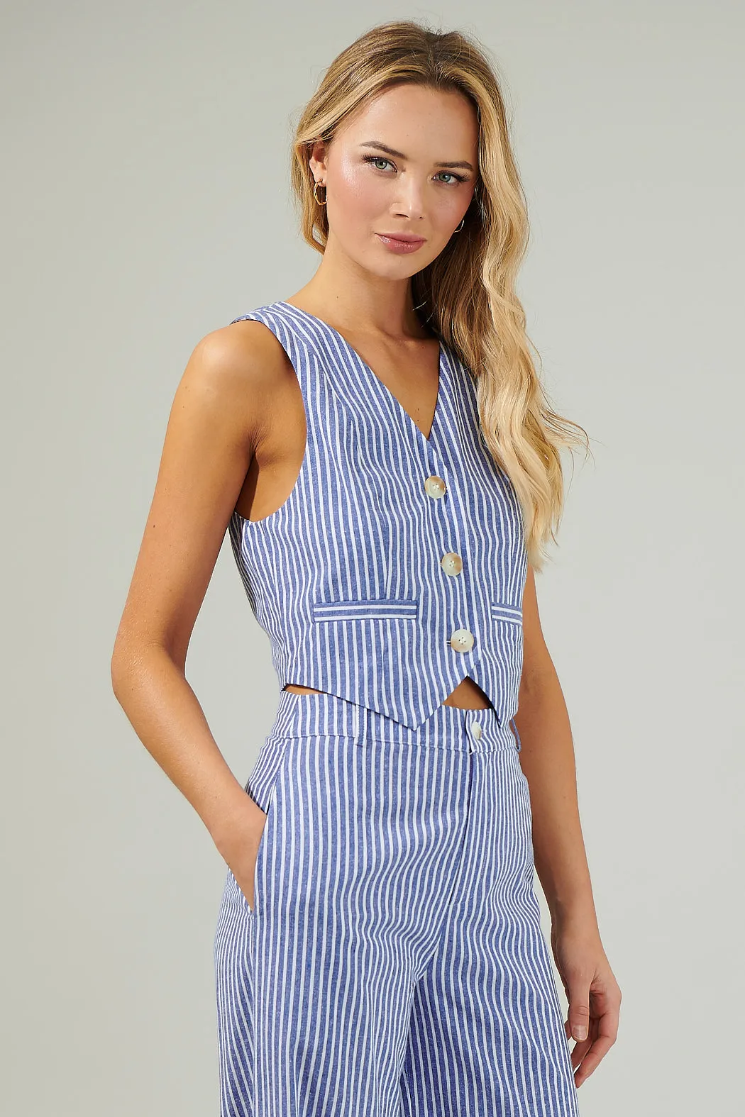 Sandy Striped Chelsea Button Up Vest