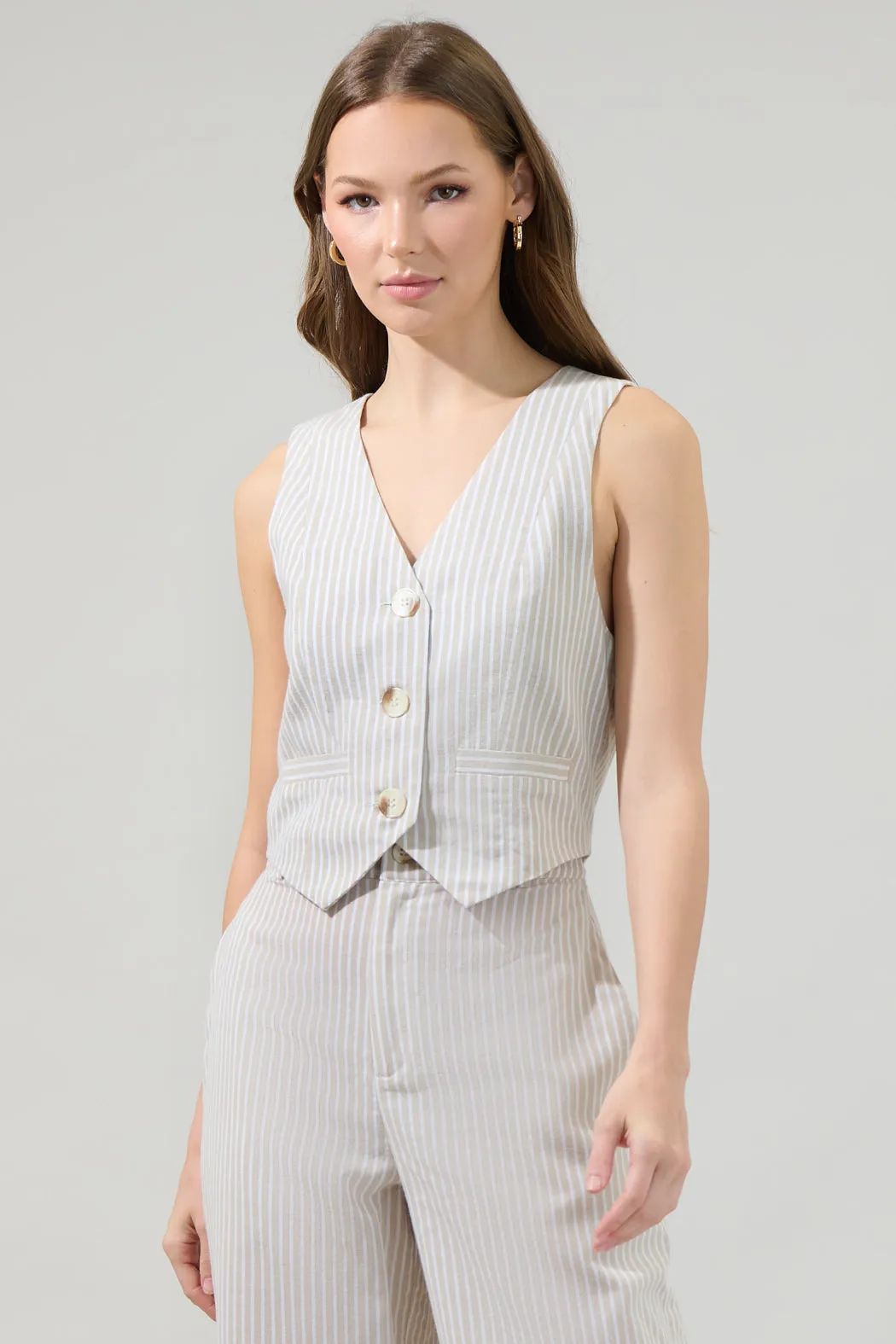 Sandy Striped Chelsea Button Up Vest