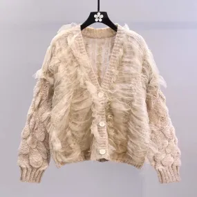 Small fresh mesh design sweater jacket female early autumn 2023 new Korean version loose western style knitted cardigan