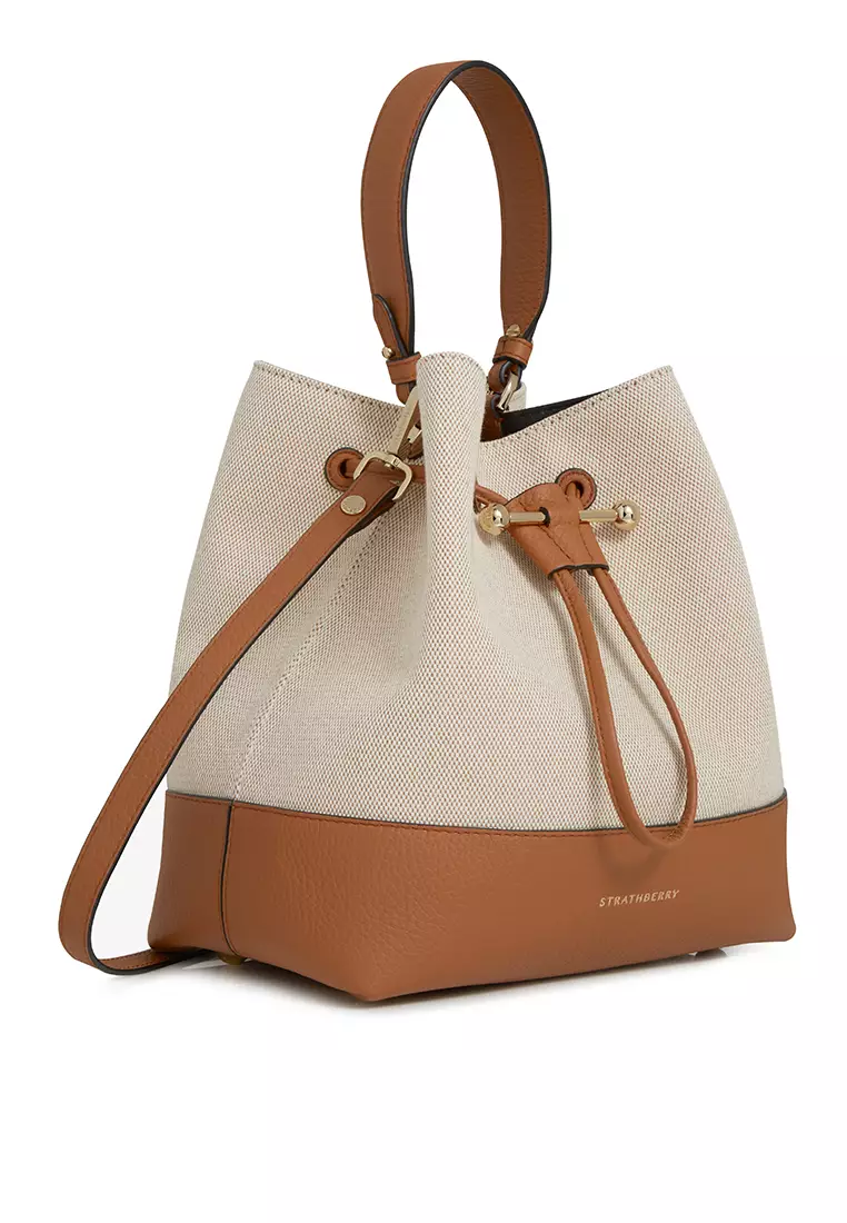 Strathberry OSETTE MIDI CROSSBODY BAG - ECRU TAN CANVAS/LEATHER