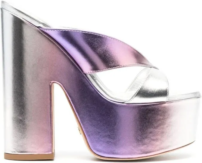 Stuart Weitzman open-toe 160mm metallic mules Purple